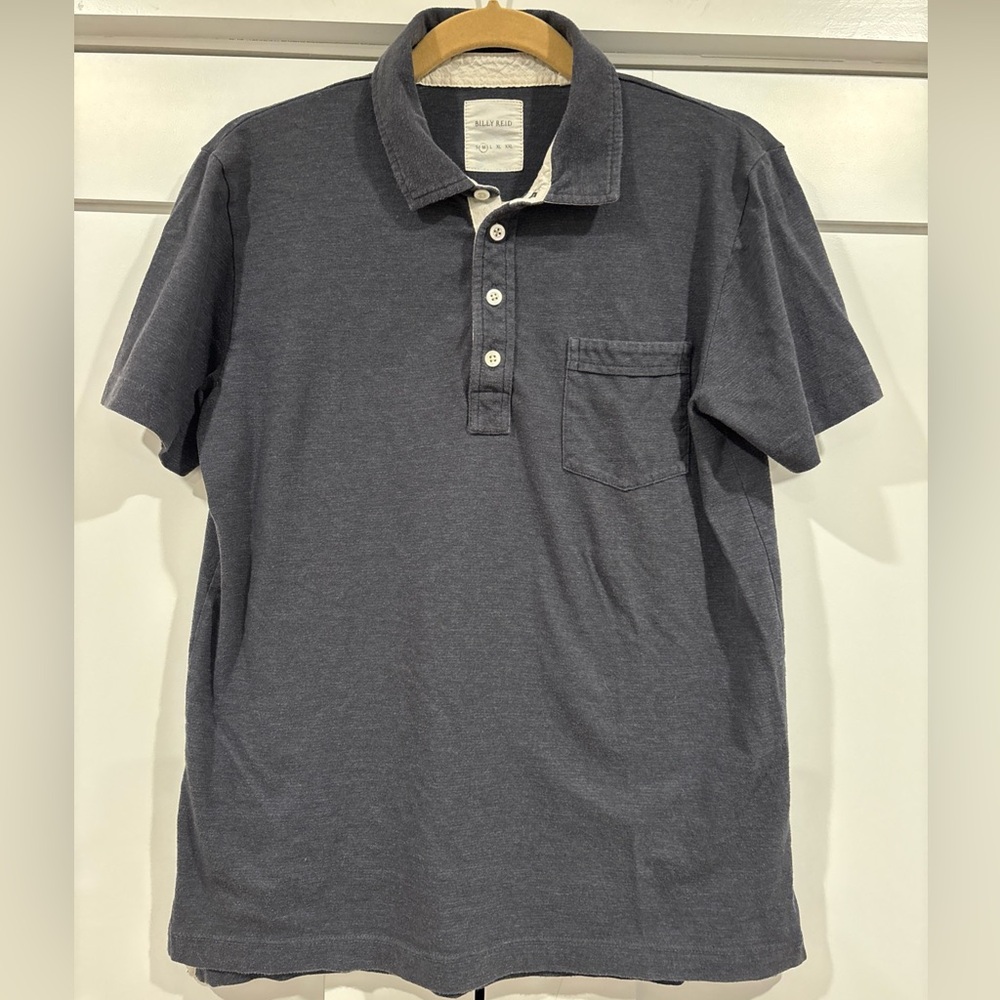 Billy Reid Polo Shirt Men Medium Navy Blue Short Sleeve